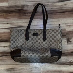 Gucci Monogram Beige and Dark Brown Tote